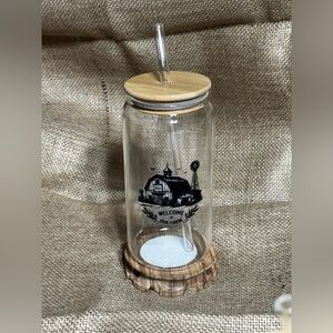Farmhouse 18oz Glass Tumbler with Glass Straw